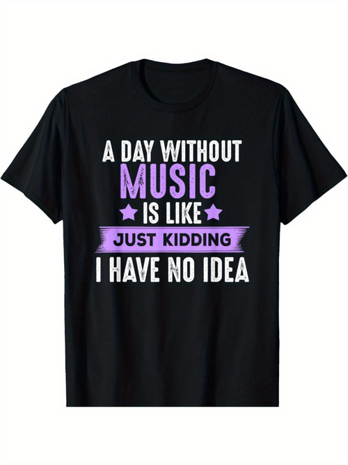 Men's Graphic T-Shirt A Day Without Music Like Purple Banner Stars On Black Tshirt