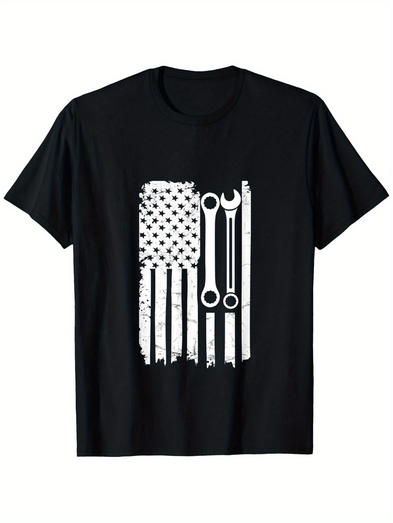Men's Graphic T-Shirt Grunge American Flag With Industrial Wrenches Vertical Vintage Texture TShirt