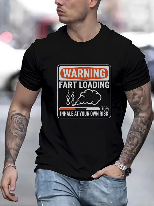 Men's Graphic T-Shirt Warning Fart Loading Inhale At Your Own Risk Humorous Cloud Graphic