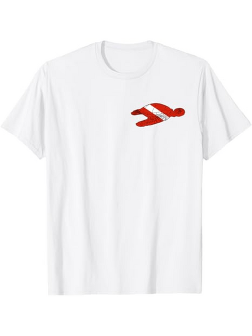 Men's Graphic T-Shirt Red Diagonal Stripe With Diver Silhouette Underwater Person