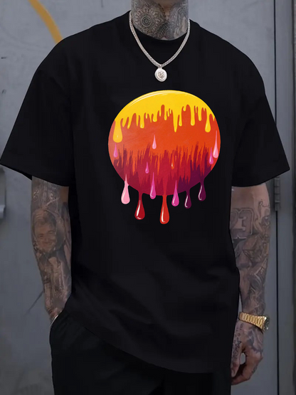 Men's Graphic T-Shirt Vivid Melting Sunset With Luminous Orange Red Magenta Dripping Sphere