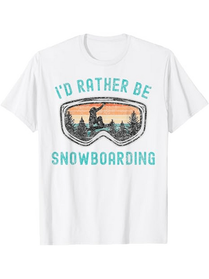 Men's Graphic T-Shirt Id Rather Be Snowboarding Woodland Sunset Mountains In Ski Goggles