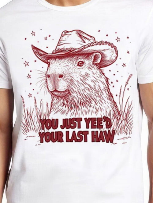 Men's Graphic T-Shirt You Just Yeed Your Last Haw Starry Fields With Cowboy Hat Wearing Capybara