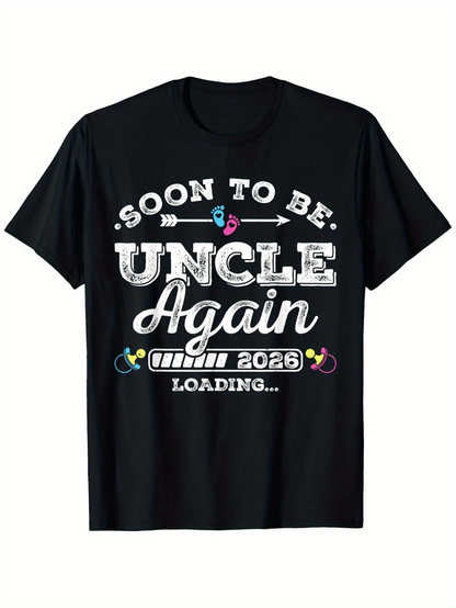 Men's Graphic T-Shirt Soon To Be Uncle Again 2026 Loading With Colorful Baby Themed Icons Black T Shirt