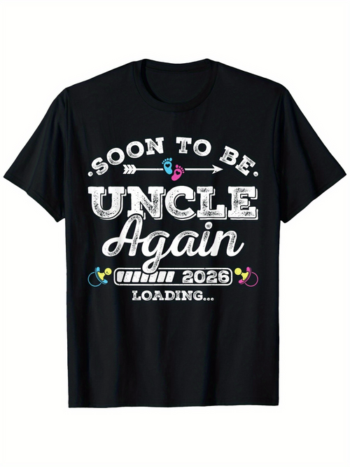 Men's Graphic T-Shirt Soon To Be Uncle Again 2026 Loading With Colorful Baby Themed Icons Black T Shirt