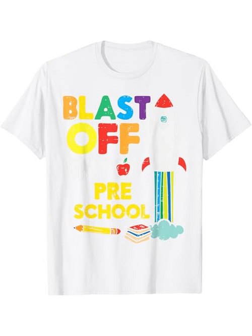 Men's Graphic T-Shirt Blast Off Colorful Pencil Rocket With Books And Clouds T Shirt