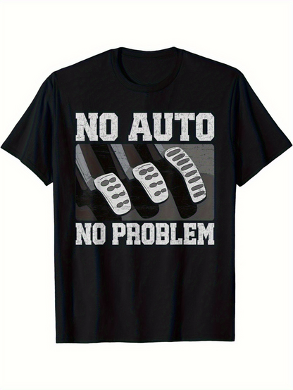 Men's Graphic T-Shirt No Auto No Problem Silver Metallic Pedal Print With Black Shadowed Background Pedal