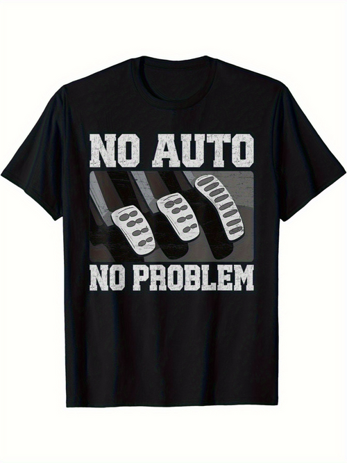 Men's Graphic T-Shirt No Auto No Problem Silver Metallic Pedal Print With Black Shadowed Background Pedal