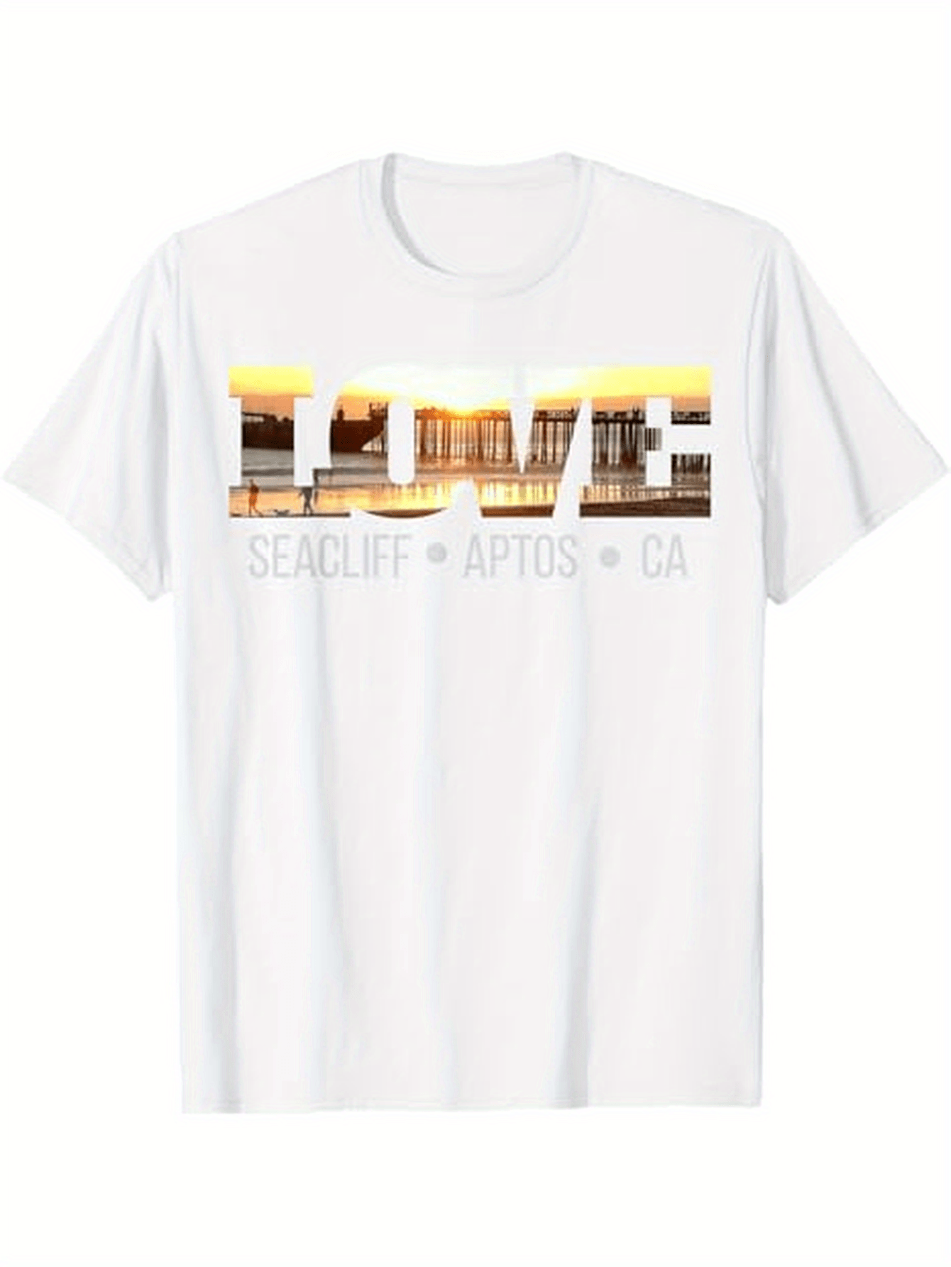 Men's Graphic T-Shirt Seacliff Aptos CA Sunset Pier Love Typography