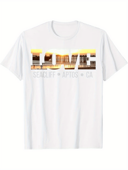 Men's Graphic T-Shirt Seacliff Aptos CA Sunset Pier Love Typography