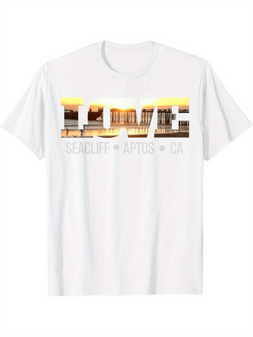 Men's Graphic T-Shirt Seacliff Aptos CA Sunset Pier Love Typography