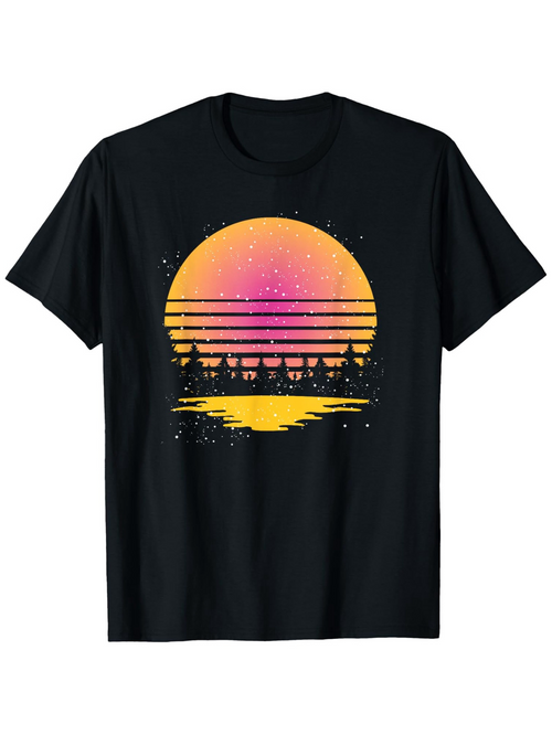 Men's Graphic T-Shirt Vibrant Neon Sunset Reflected Over Tranquil Water Horizon Sun