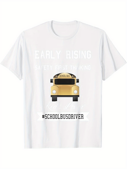 Men's Graphic T-Shirt Early Rising Golden Morning Sunlight With Classic School Bus