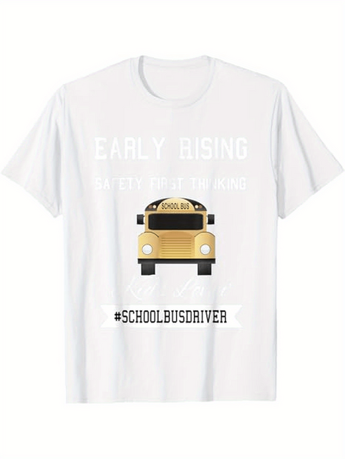 Men's Graphic T-Shirt Early Rising Golden Morning Sunlight With Classic School Bus