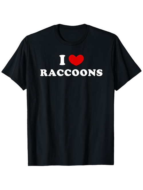 Men's Graphic T-Shirt I Love Raccoons Playful Wilderness Among Vibrant Red Heart Raccoons
