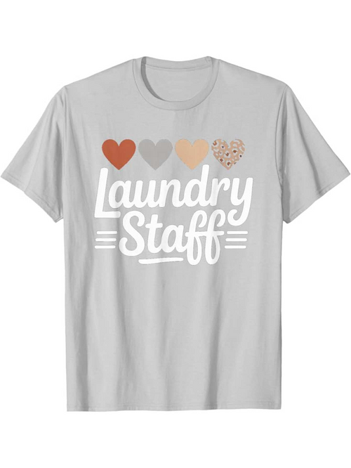 Men's Graphic T-Shirt Laundry Staff With Colorful Patterned Hearts On Classic Cotton Tshirt