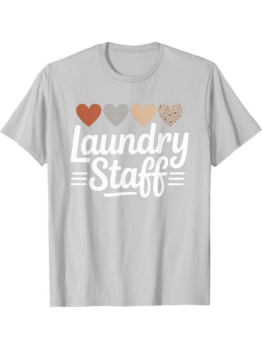 Men's Graphic T-Shirt Laundry Staff With Colorful Patterned Hearts On Classic Cotton Tshirt