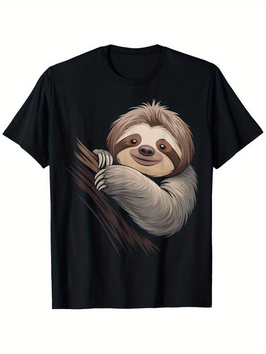 Men's Graphic T-Shirt Cozy Branch With Fluffy Fur Gentle Animal Resting Sloth