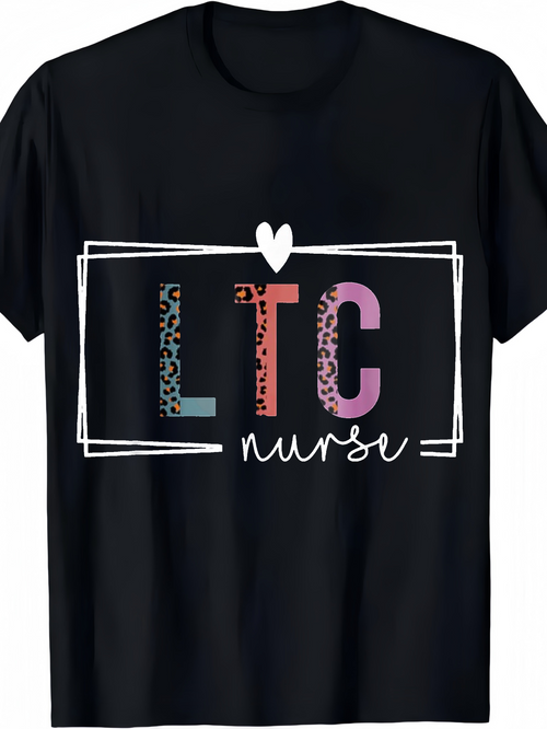 Men's Graphic T-Shirt Colorful Letters With Leopard Print Framed By Heart Pattern Nurse