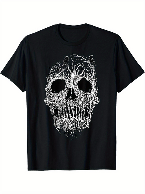 Men's Graphic T-Shirt Twisted Smoky Lines Forming A Detailed Mysterious Skull Design