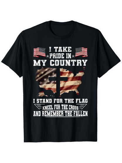 Men's Graphic T-Shirt I Take Pride Patriotic Flags With Cross Among Fallen Soldiers Memorial T Shirt
