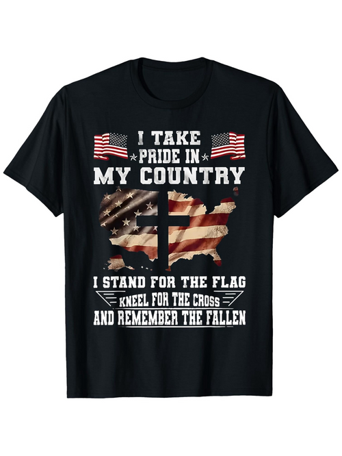 Men's Graphic T-Shirt I Take Pride Patriotic Flags With Cross Among Fallen Soldiers Memorial T Shirt
