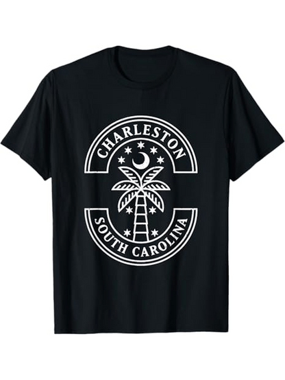 Men's Graphic T-Shirt Charleston Under Crescent Moon Surrounded By Stars With Palm Tree
