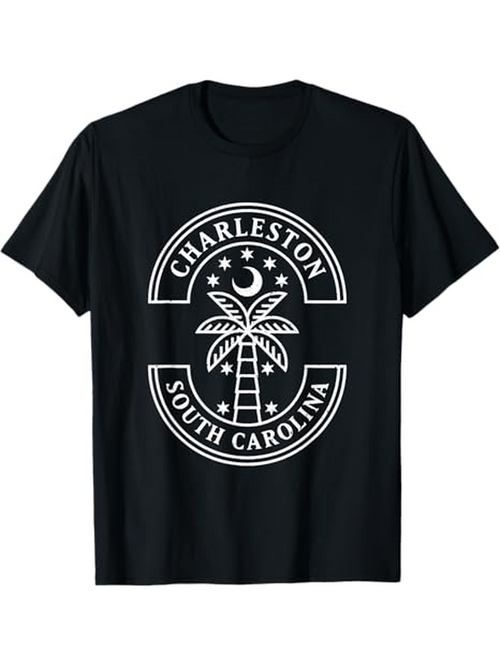 Men's Graphic T-Shirt Charleston Under Crescent Moon Surrounded By Stars With Palm Tree