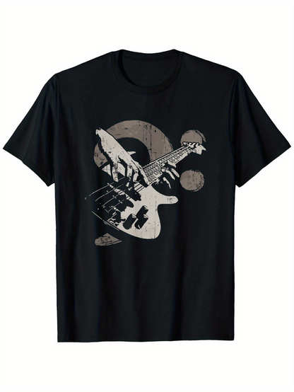 Men's Graphic T-Shirt Retro Artistic Grunge Style With Hands Playing Electric Bass Guitar