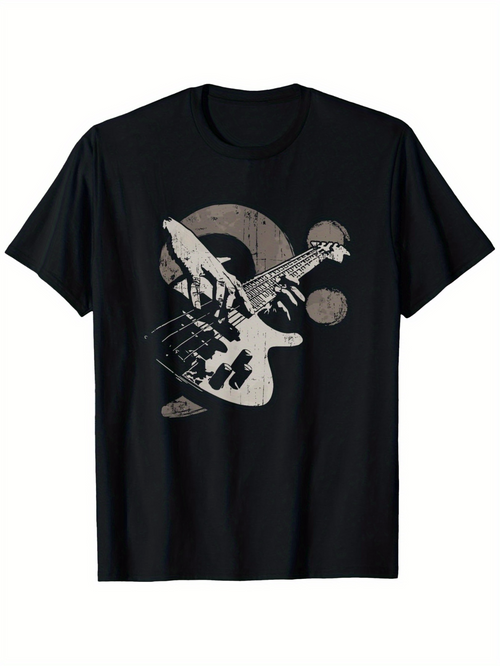Men's Graphic T-Shirt Retro Artistic Grunge Style With Hands Playing Electric Bass Guitar