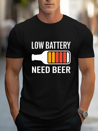 Men's Graphic T-Shirt Low Battery Graphic With Colorful Energy Bar Bottle