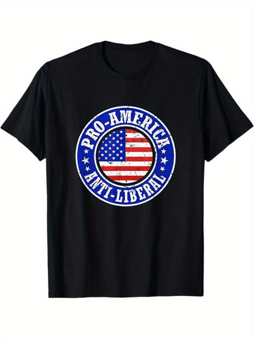 Men's Graphic T-Shirt Pro America Anti Liberal Bold Patriotic Flag Emblem Circle Print T Shirt