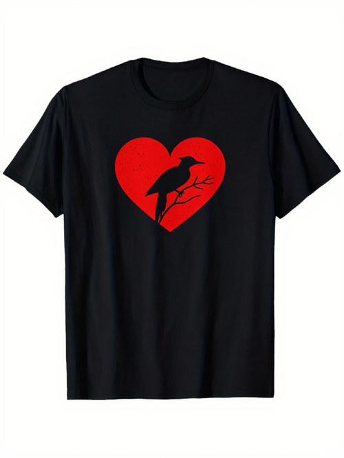 Men's Graphic T-Shirt Red Heart With Perched Crow On Bare Tree Branch