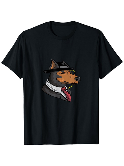 Men's Graphic T-Shirt Sophisticated Cartoon Dog Wearing Sunglasses And Red Tie Doberman