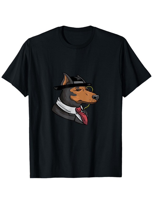 Men's Graphic T-Shirt Sophisticated Cartoon Dog Wearing Sunglasses And Red Tie Doberman