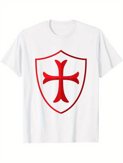 Men's Graphic T-Shirt Bold Red Medieval Shield With A Symmetrical Cross Graphic Shield