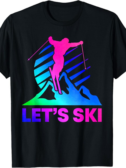 Men's Graphic T-Shirt Lets Ski Neon Sunset With Vibrant Mountain Landscape Ski Jumper