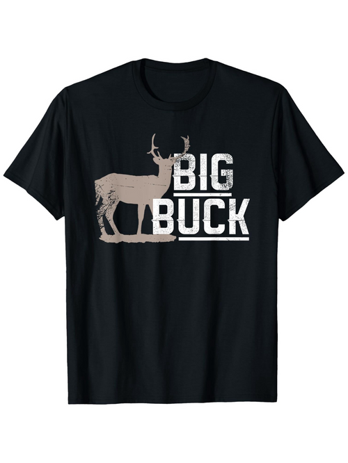 Men's Graphic T-Shirt Big Buck Majestic Forest Antlers Under Bold White Block Letters Deer