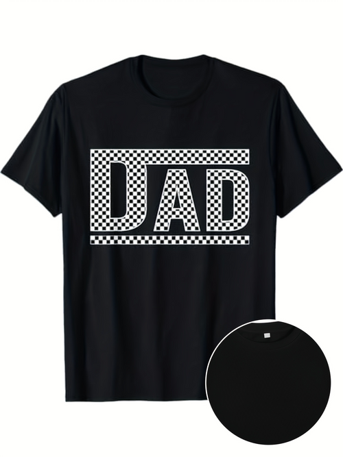 Men's Graphic T-Shirt Bold Checkered Print Letters With Framed Block Design Dad