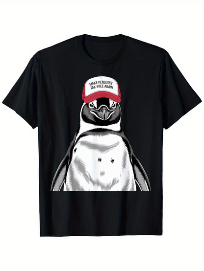 Men's Graphic T-Shirt Funny Saying On Red Hat With Bold Penguin Illustration