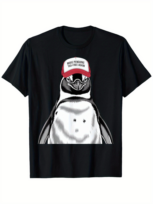Men's Graphic T-Shirt Funny Saying On Red Hat With Bold Penguin Illustration