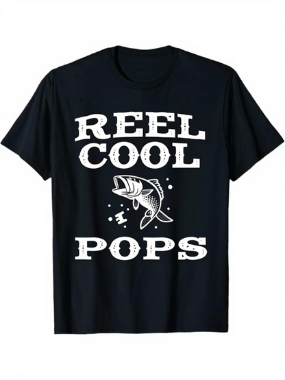 Men's Graphic T-Shirt Reel Cool Pops With Fishing Hook Water Splashing Fish