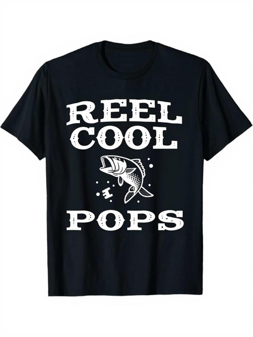 Men's Graphic T-Shirt Reel Cool Pops With Fishing Hook Water Splashing Fish