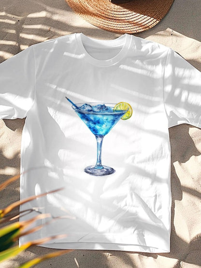 Men's Graphic T-Shirt Refreshing Icy Summer Lemon Cocktail Glass On Sand