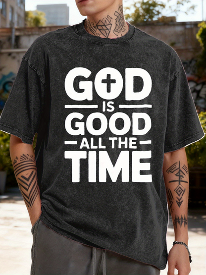 Men's Graphic T-Shirt God Is Good Bold White Letters Under Bright Sunlight Faith T Shirt