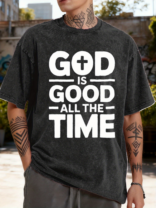 Men's Graphic T-Shirt God Is Good Bold White Letters Under Bright Sunlight Faith T Shirt