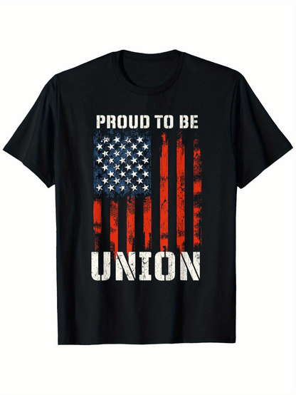 Men's Graphic T-Shirt Proud To Be Union Grunge Style American Flag With Worn Red Stripes