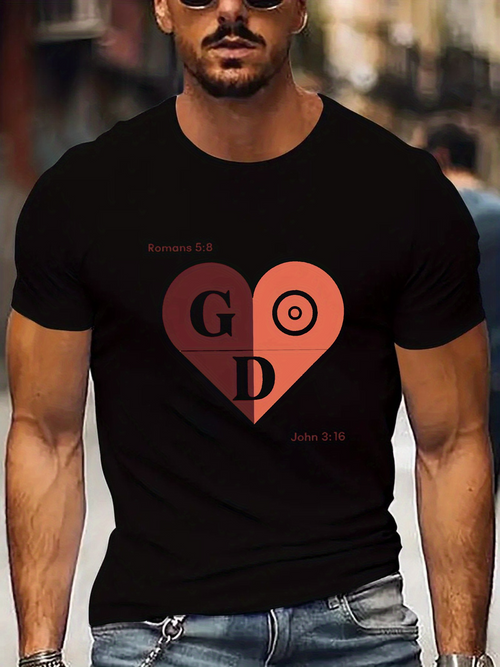 Men's Graphic T-Shirt Romans Love Heart With Lettering Red Graphic God