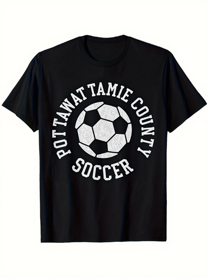 Men's Graphic T-Shirt Pottawatamie County Soccer Classic Black And White Printed Soccer Ball