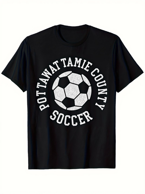 Men's Graphic T-Shirt Pottawatamie County Soccer Classic Black And White Printed Soccer Ball